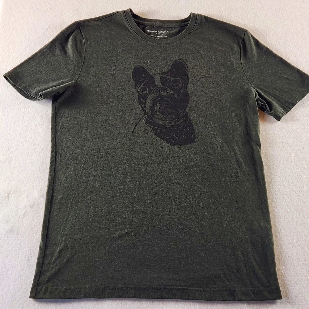 Banana Republic Dark Green Frenchie Graphic Crew Neck Short Sleeve Tee M Cotton